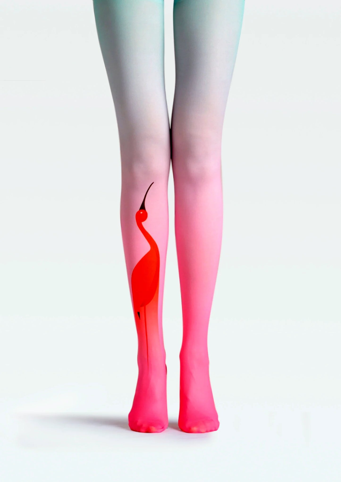 Red Crane in Azure Print Tights Hosiery Pantyhose