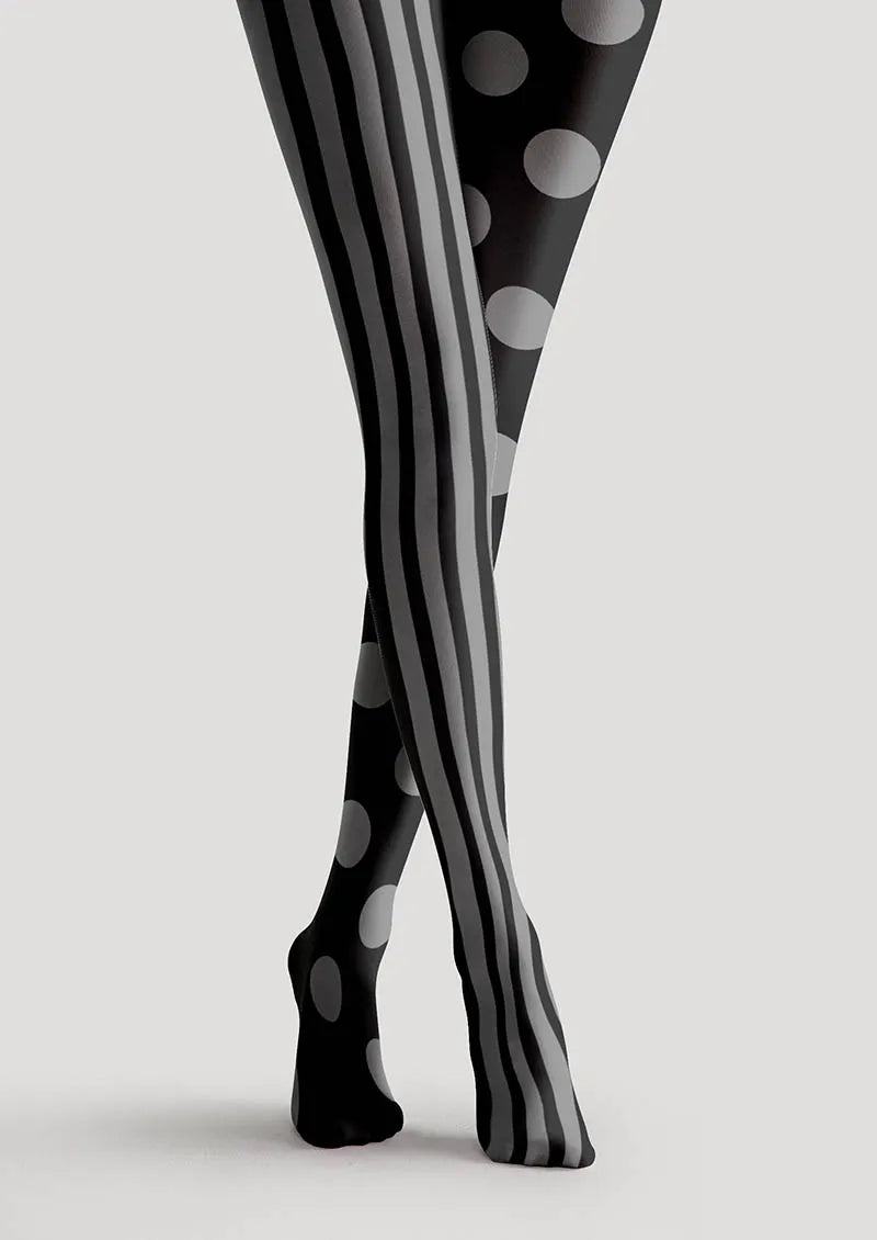 Black-Grey Stripe Dot Tights Hosiery Pantyhose