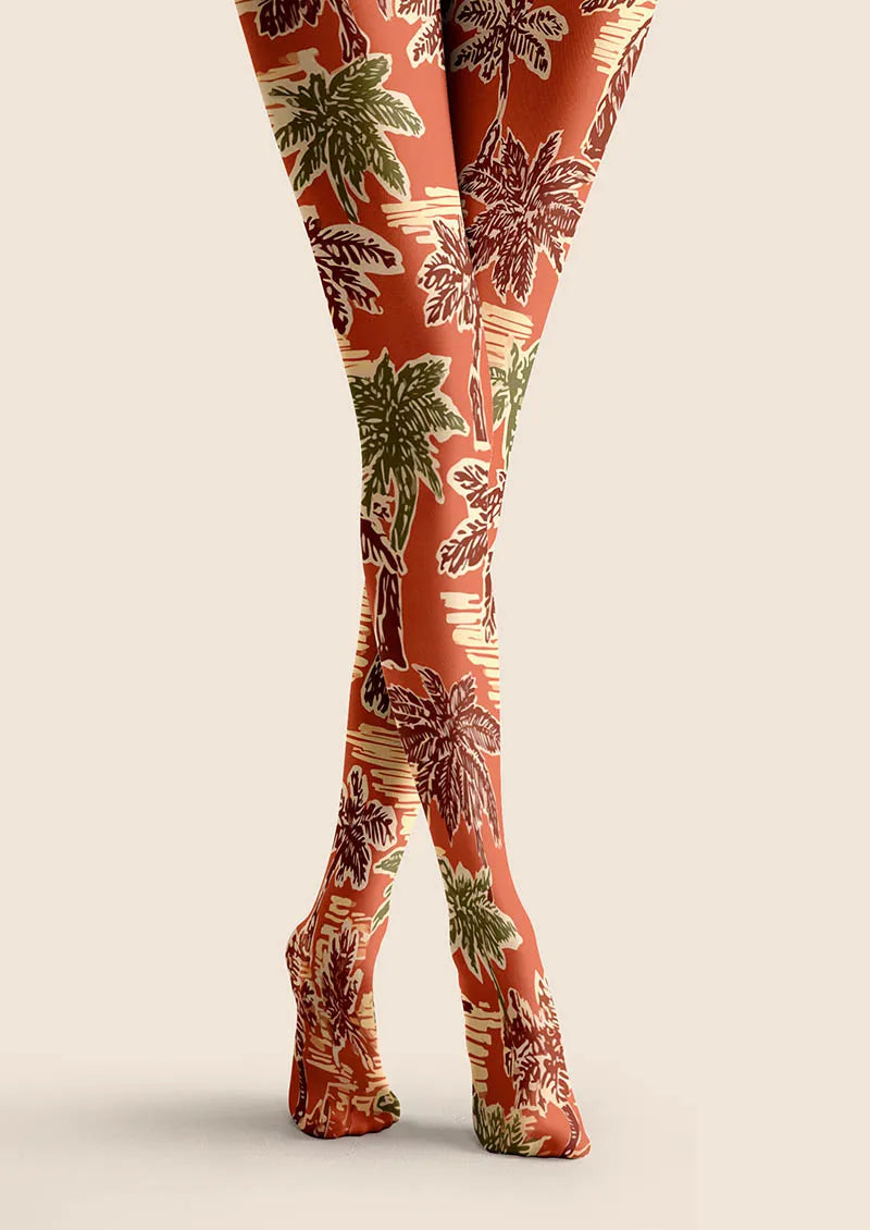 Hand-Drawn Palm Tights Hosiery Pantyhose