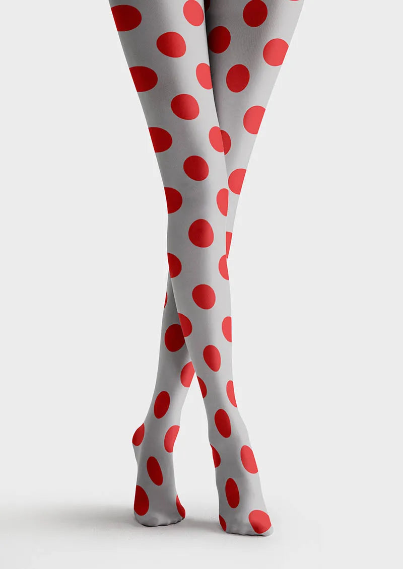 Grey-Red Dots Tights Hosiery Pantyhose