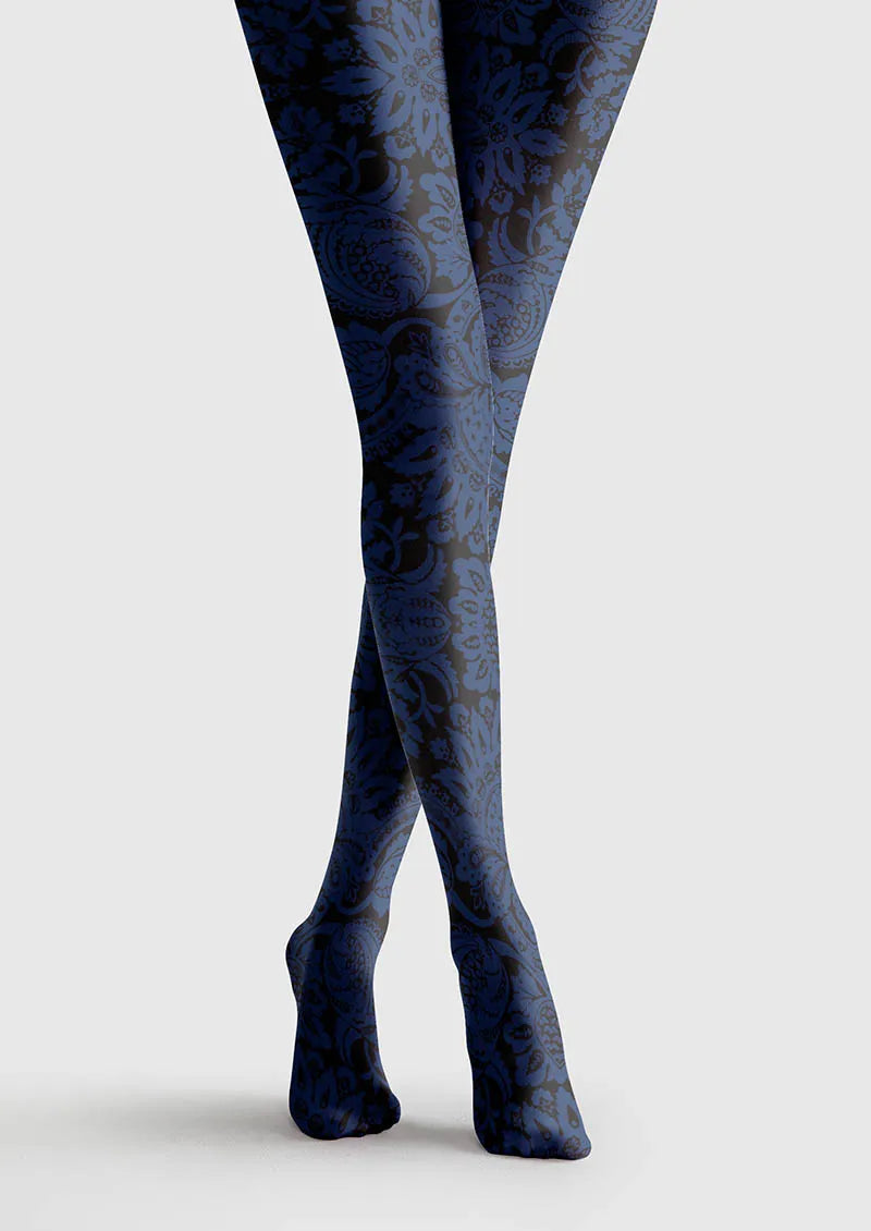 Baroque Bloom Vintage Blue Motif Tights Hosiery Pantyhose