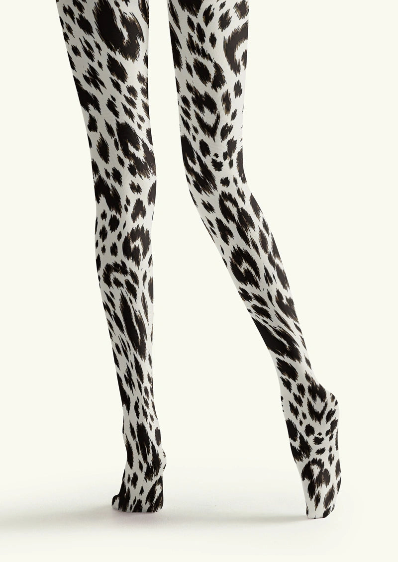 White Black Leopard Print Tights Hosiery Pantyhose