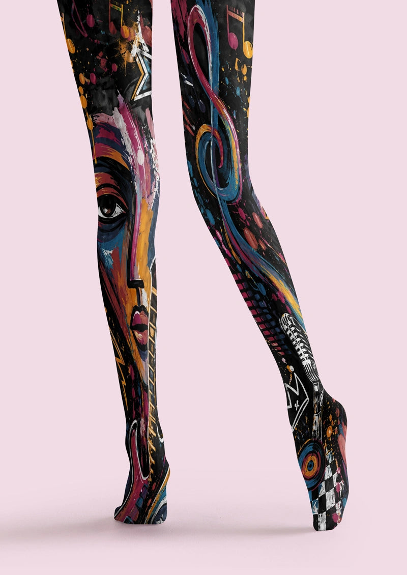 Abstract Face Music Graffiti Tights Hosiery Pantyhose