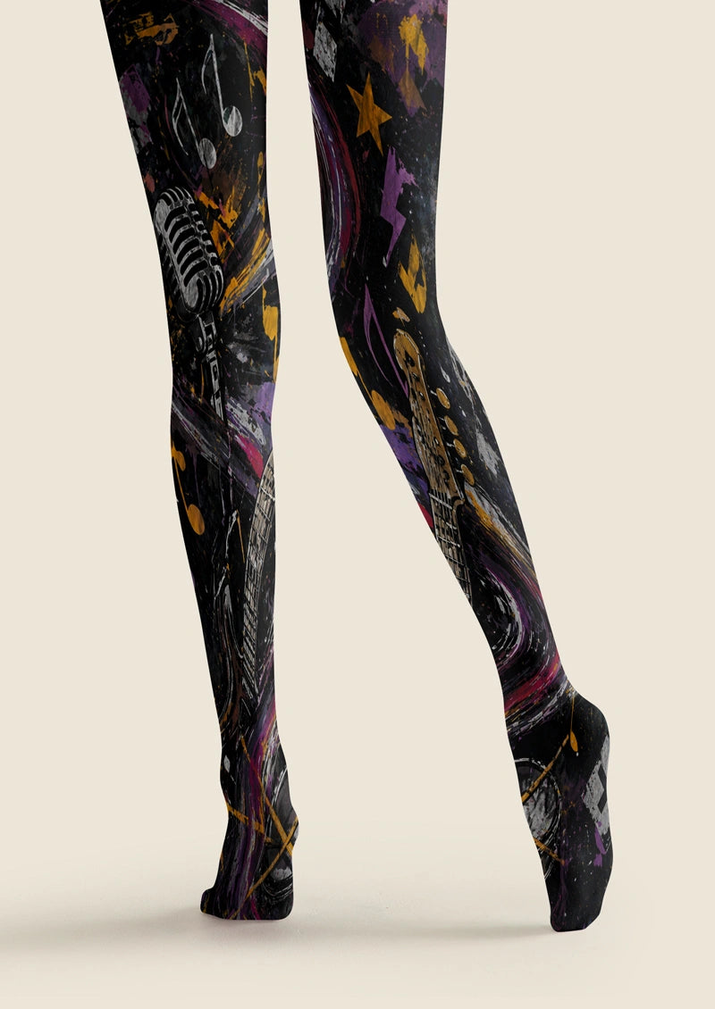 Purple Black Rock Graffiti Tights Hosiery Pantyhose