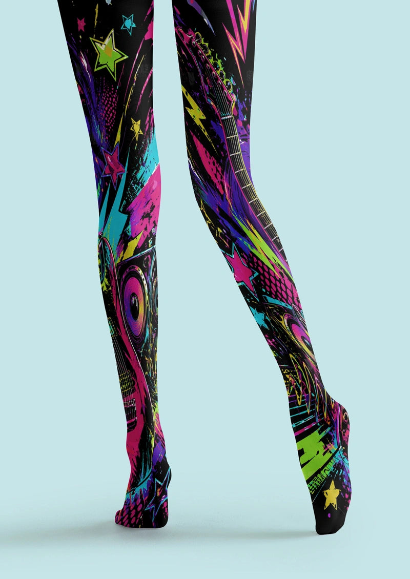 Neon Rock Graffiti Tights Hosiery Pantyhose