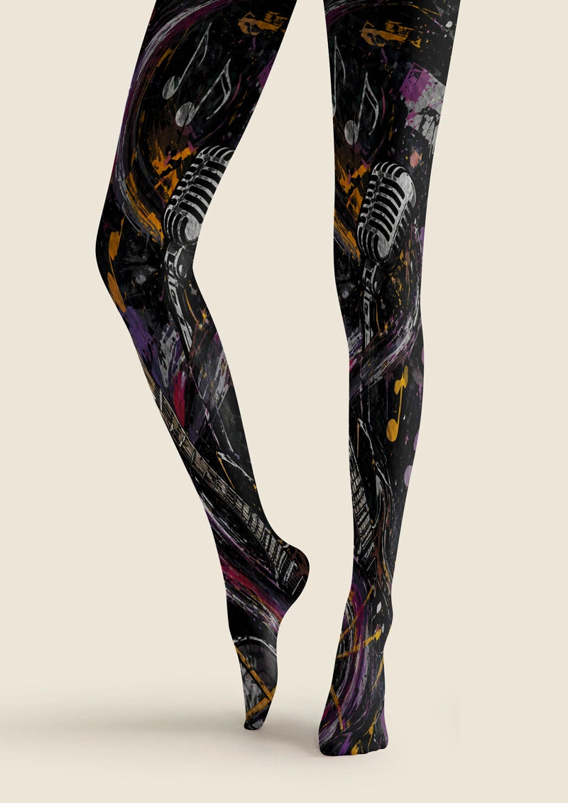 Purple Black Rock Graffiti Tights Hosiery Pantyhose