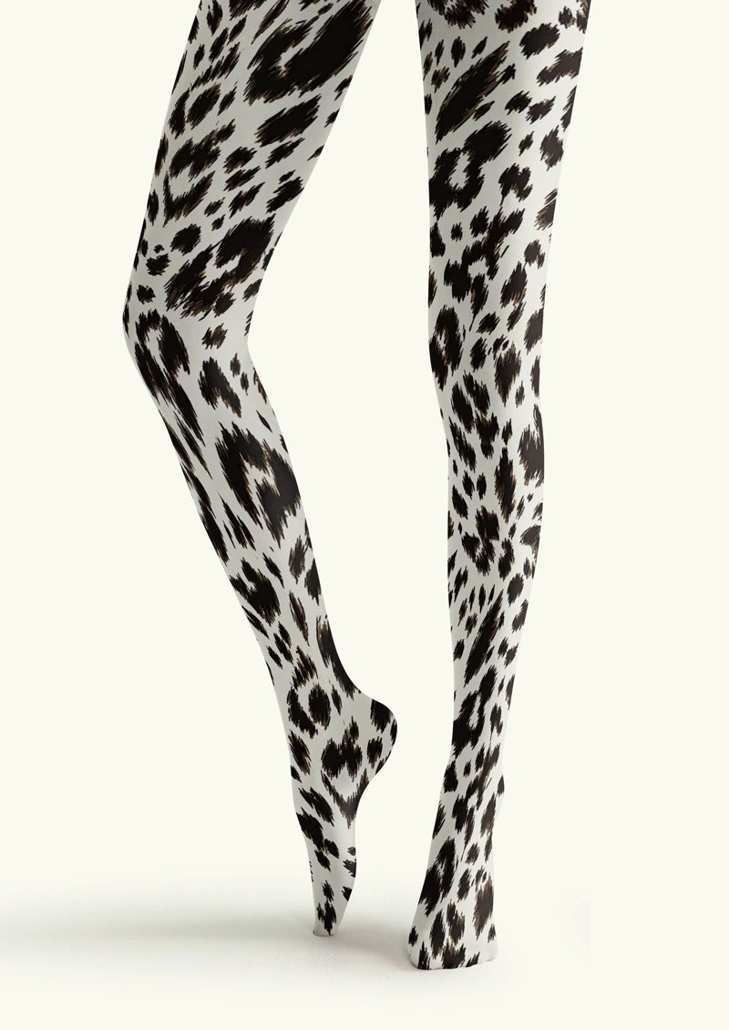 White Black Leopard Print Tights Hosiery Pantyhose