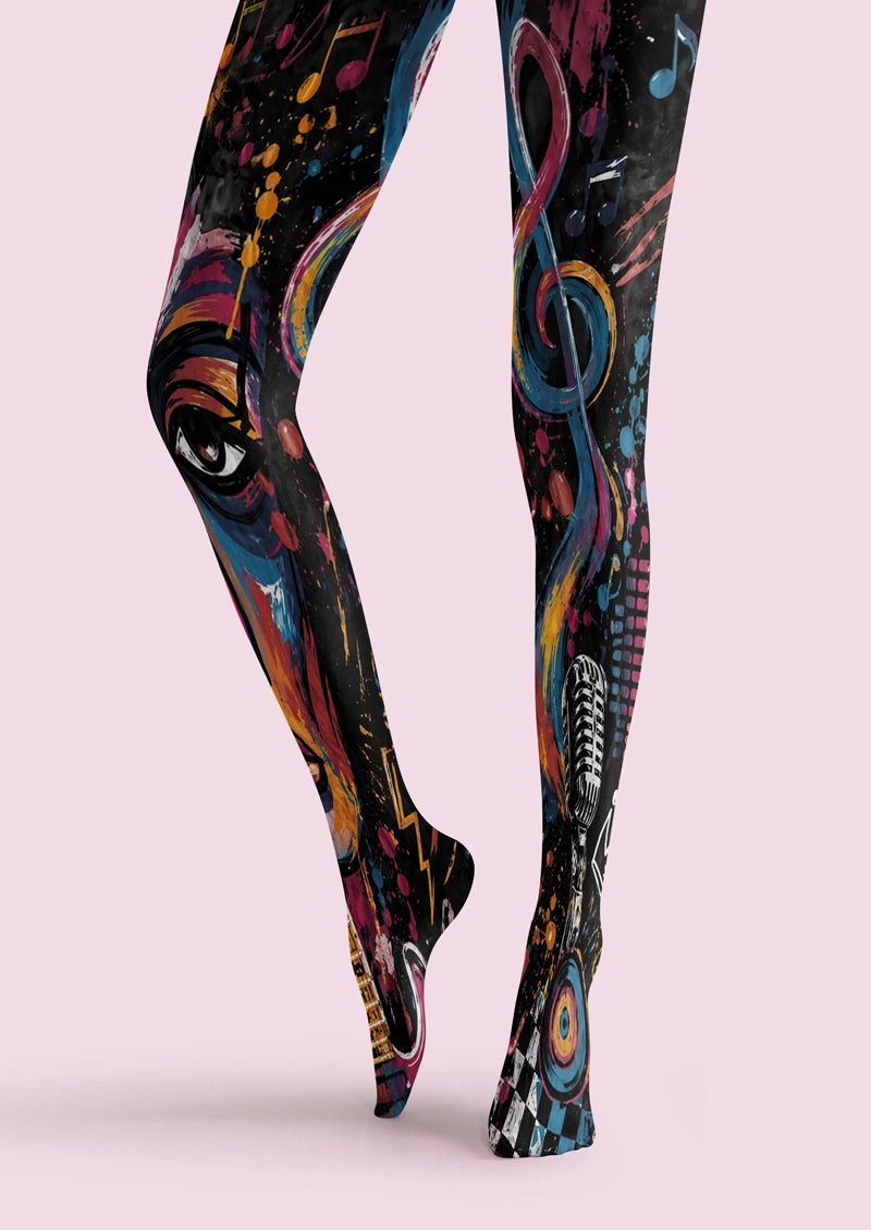 Abstract Face Music Graffiti Tights Hosiery Pantyhose