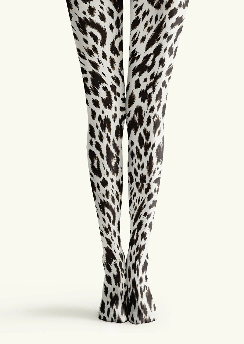 White Black Leopard Print Tights Hosiery Pantyhose