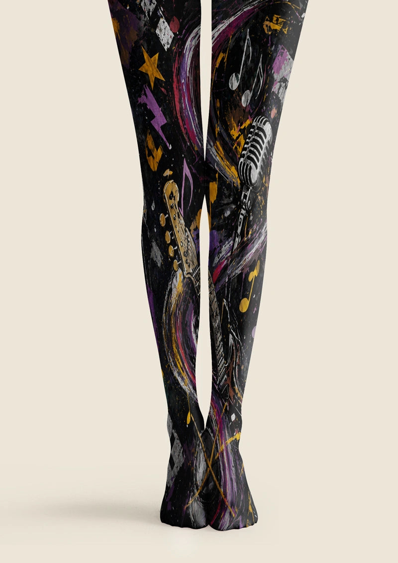 Purple Black Rock Graffiti Tights Hosiery Pantyhose