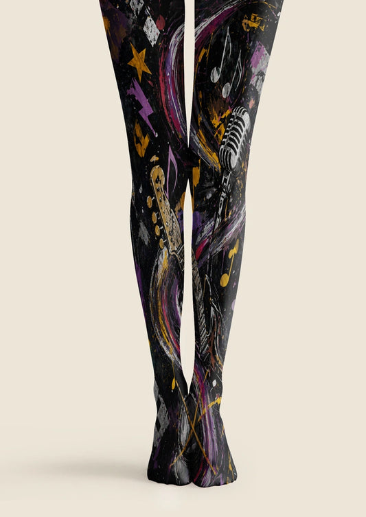 Purple Black Rock Graffiti Tights Hosiery Pantyhose