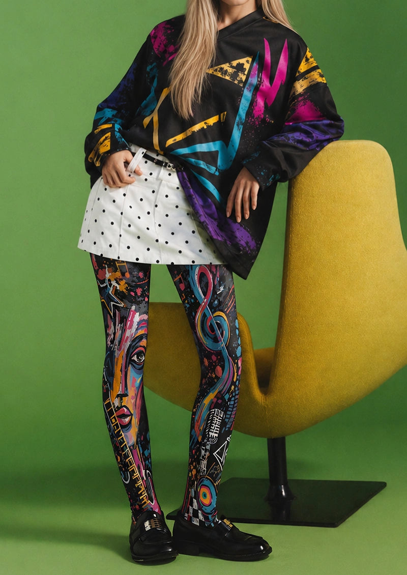 Abstract Face Music Graffiti Tights Hosiery Pantyhose