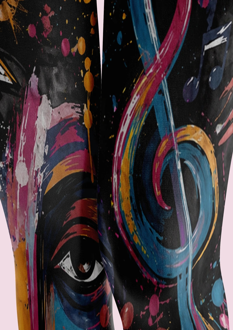 Abstract Face Music Graffiti Tights Hosiery Pantyhose