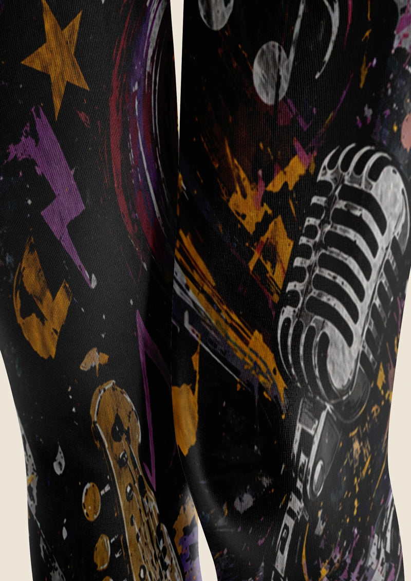 Purple Black Rock Graffiti Tights Hosiery Pantyhose