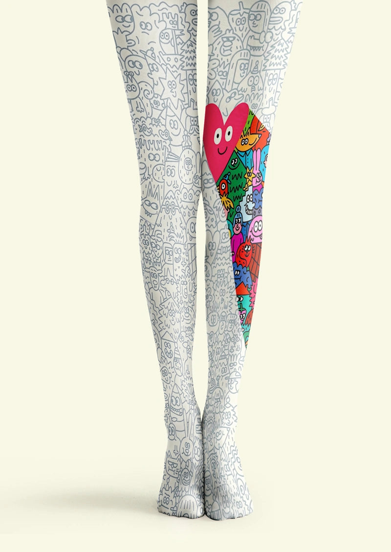 White Doodle Asymmetric Tights Hosiery Pantyhose