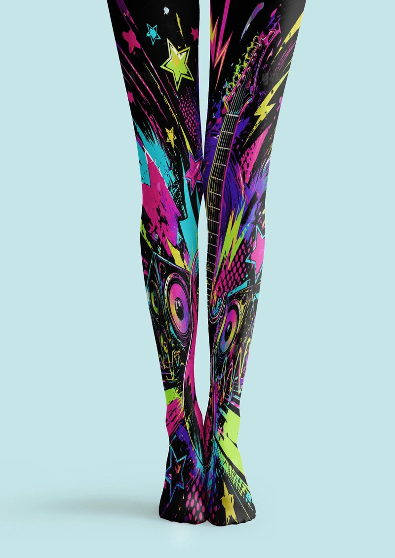 Neon Rock Graffiti Tights Hosiery Pantyhose