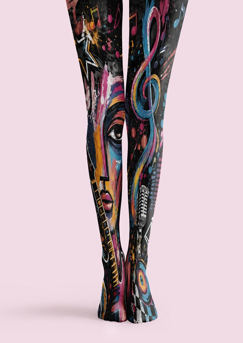 Abstract Face Music Graffiti Tights Hosiery Pantyhose