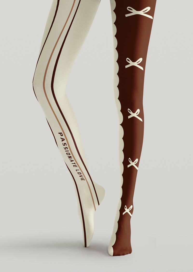 Color Block Bow Printed Tights Hosiery Pantyhose