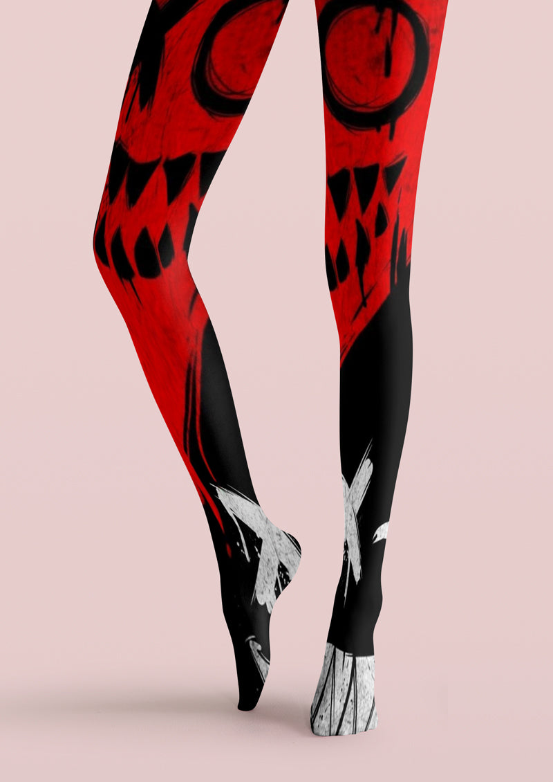 Dark Grimace Color Block Printed Tights Hosiery Pantyhose