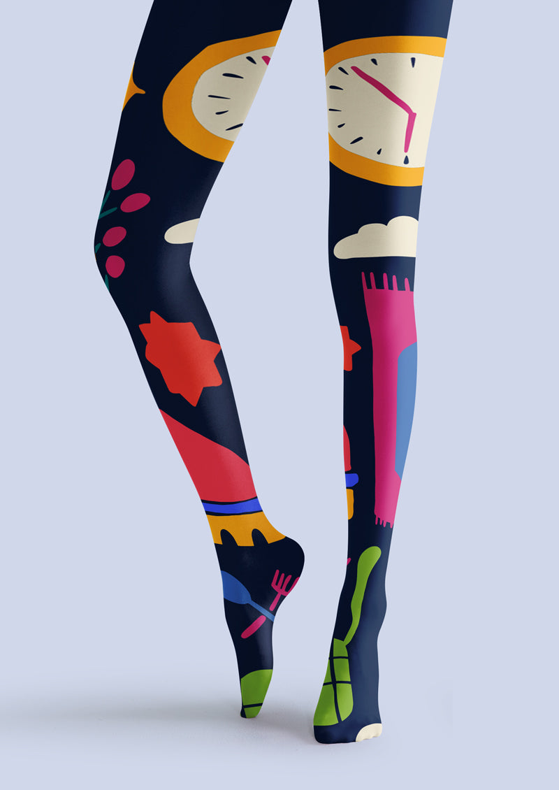 Navy City Night Print Tights Hosiery Pantyhose