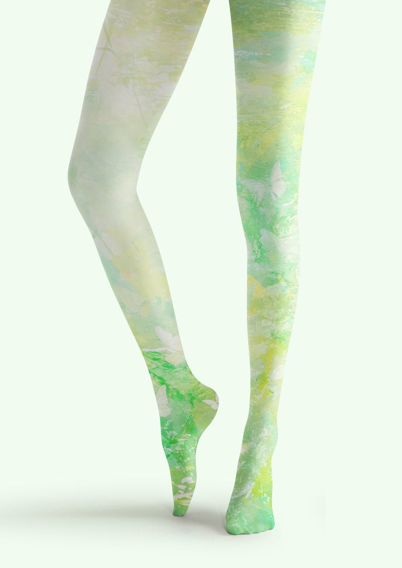 Green Watercolor Swirl Tights Hosiery Pantyhose