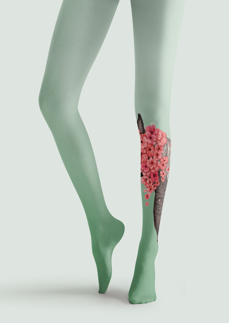 Green Sakura Deer Floral Tights Hosiery Pantyhose