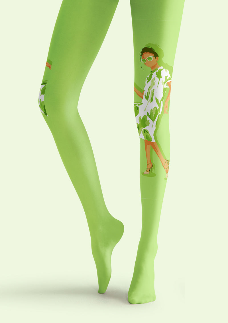 Green Fashion Portrait Tights Hosiery Pantyhose