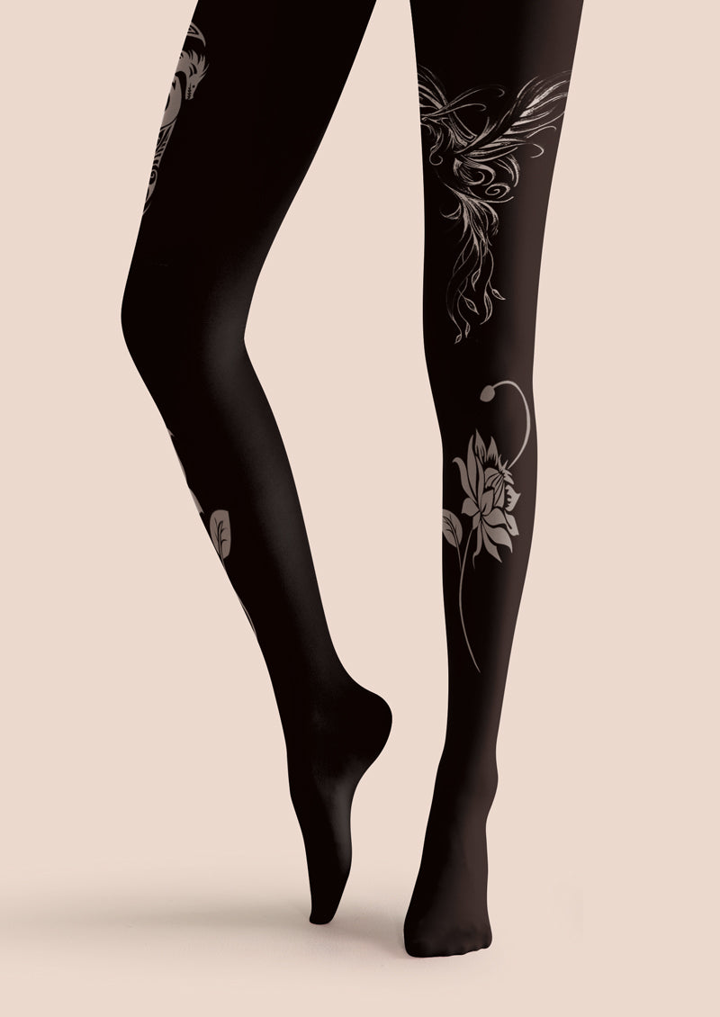 Black Dragon Tattoo Tights Hosiery Pantyhose