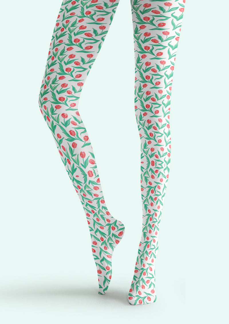 White Pink Floral Tights Hosiery Pantyhose