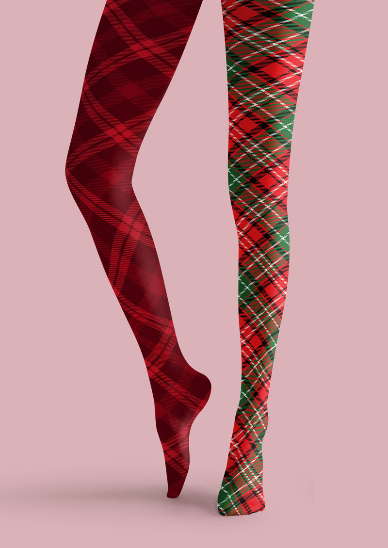 Red Green Plaid Tights Hosiery Pantyhose