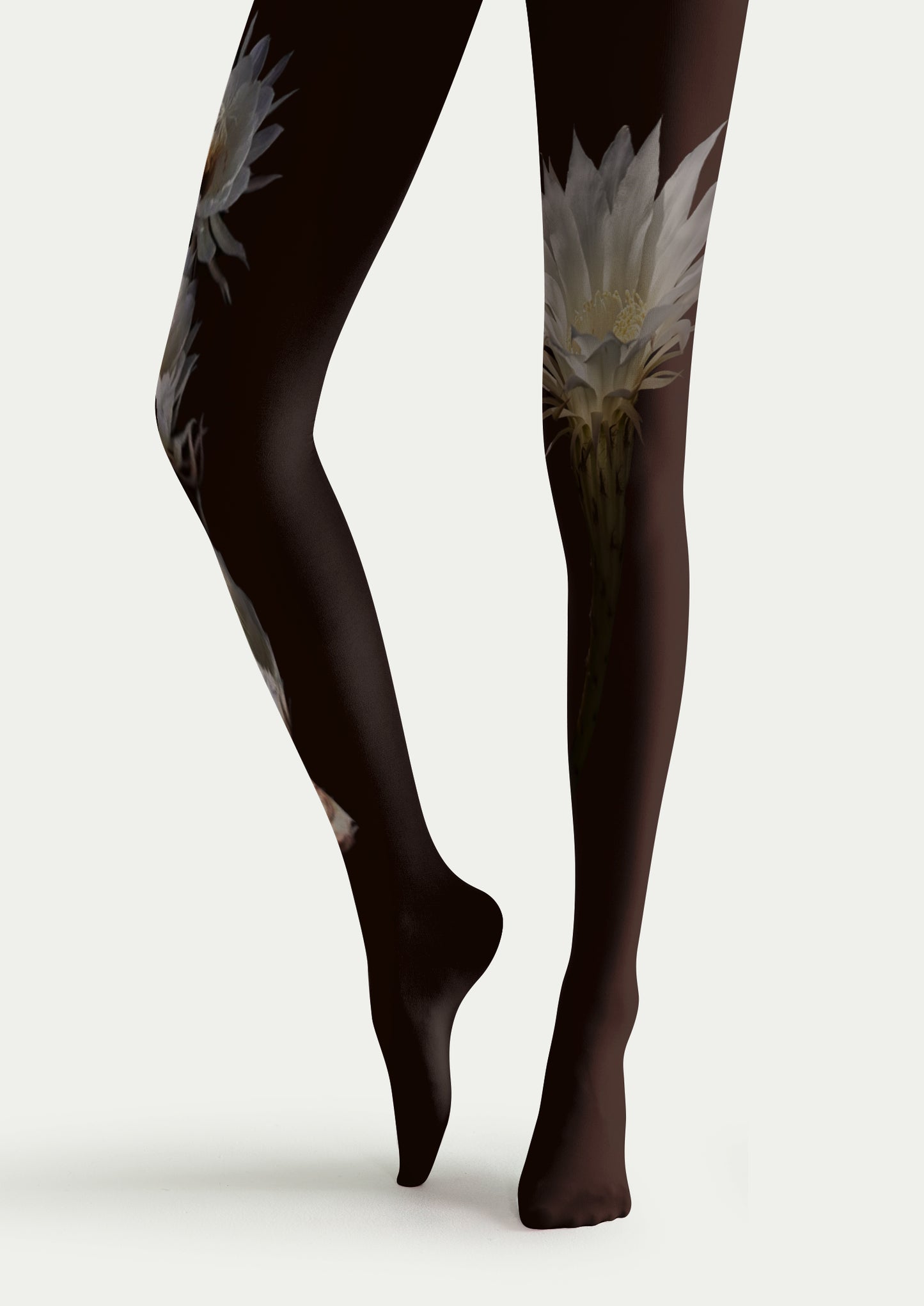 Black White Floral Art Tights Hosiery Pantyhose