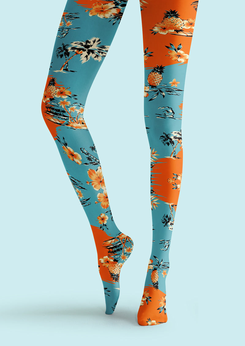 Color Block Pineapple Tropical Tights Hosiery Pantyhose