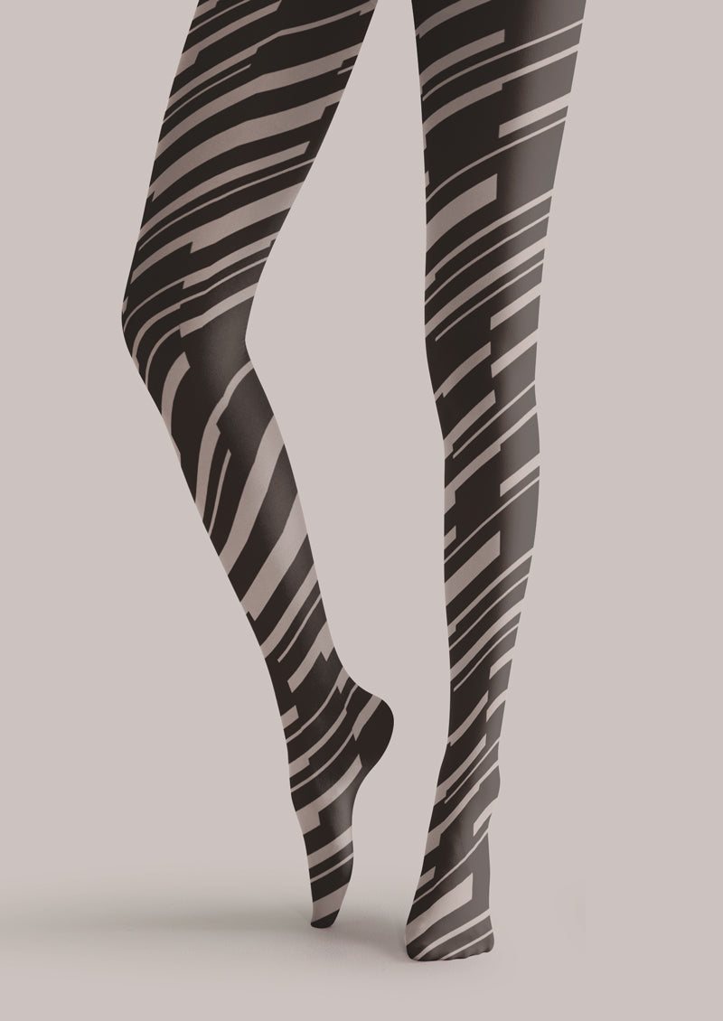 Black Grey Offset Stripe Tights Hosiery Pantyhose