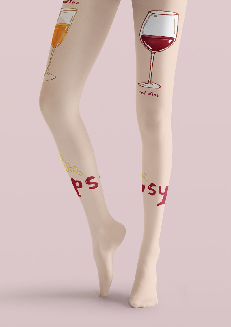 Tipsy Wine Glass Printed Tights Hosiery Pantyhose