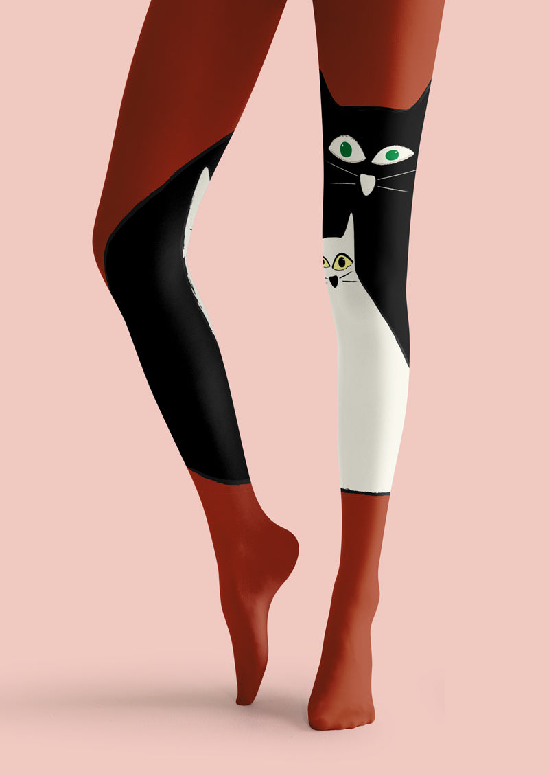 Red Black White Cat Animal Print Tights Hosiery Pantyhose