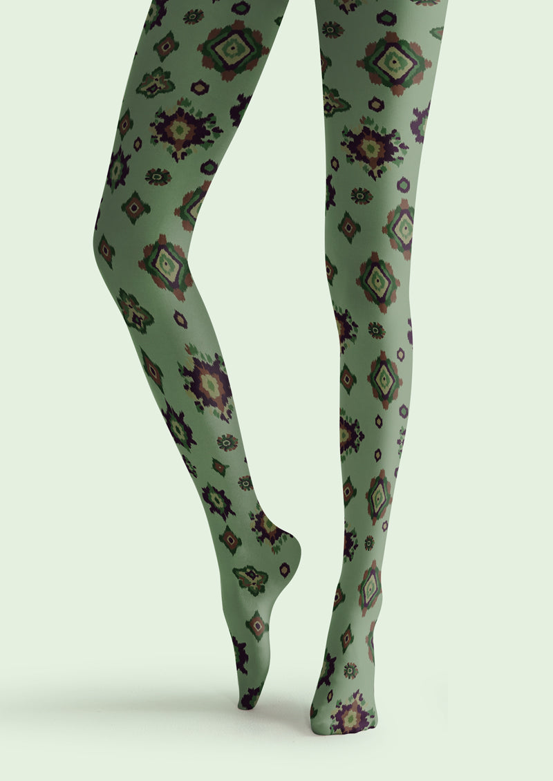 Green Ethnic Geometric Tights Hosiery Pantyhose