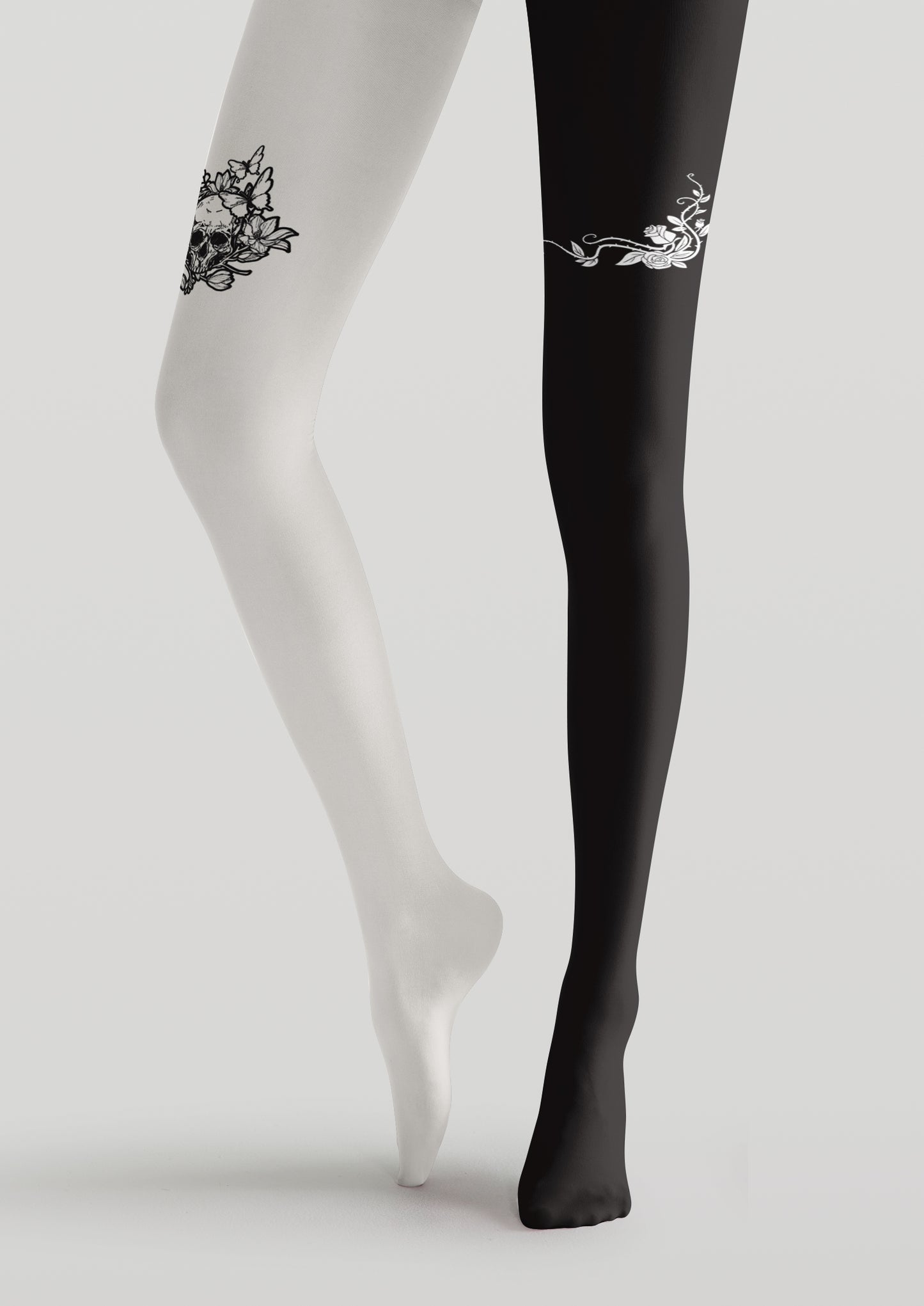 Skull Rose Color Block Printed Tights Hosiery Pantyhose