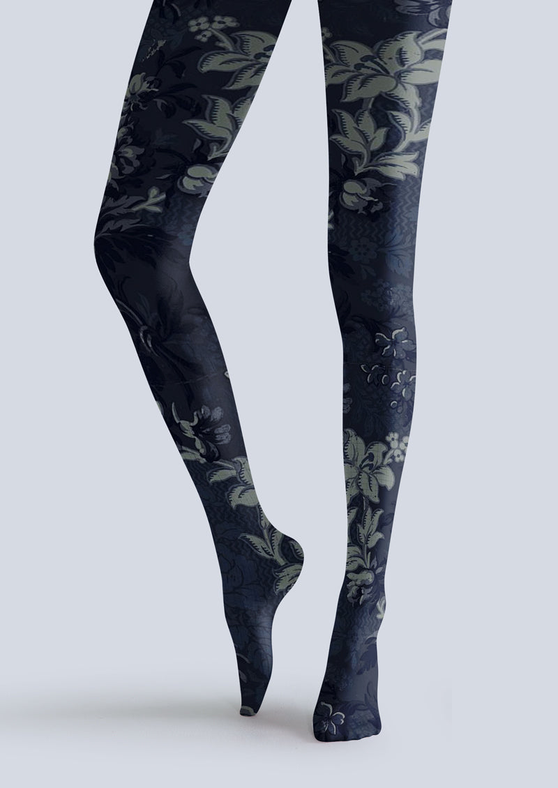 Navy Dark Vintage Floral Tights Hosiery Pantyhose