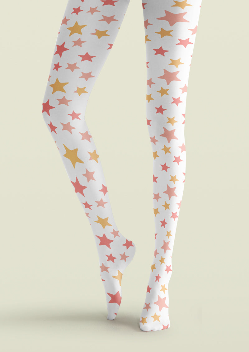 Pink Gold Star Printed Tights Hosiery Pantyhose