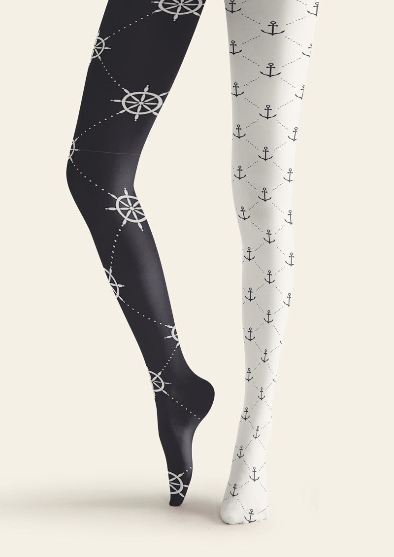 Nautical Helm Anchor Printed Tights Hosiery Pantyhose