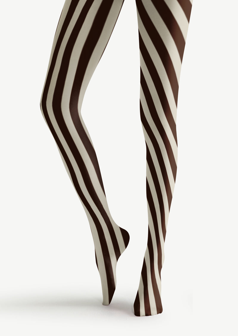Brown White Striped Tights Hosiery Pantyhose