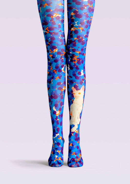 Fun art Print Tights Color Pantyhose/Tights [Cat in Purple vineyard]