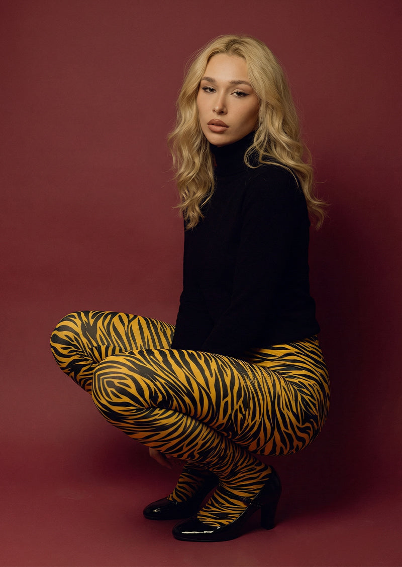 Yellow Black Tiger Stripe Tights Hosiery Pantyhose