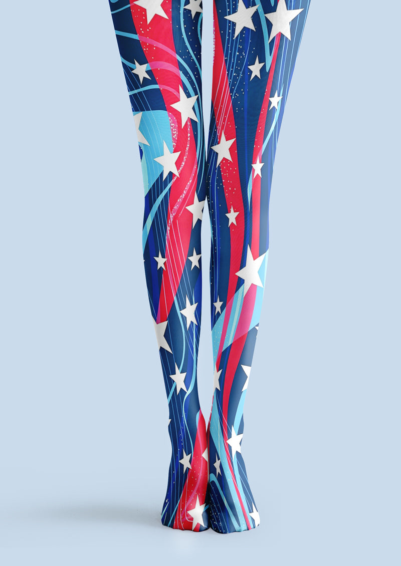 Red Blue Star Swirl Tights Hosiery Pantyhose