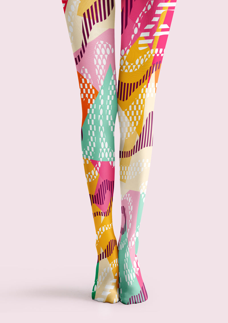 Color Block Pop Art Geometric Tights Hosiery Pantyhose