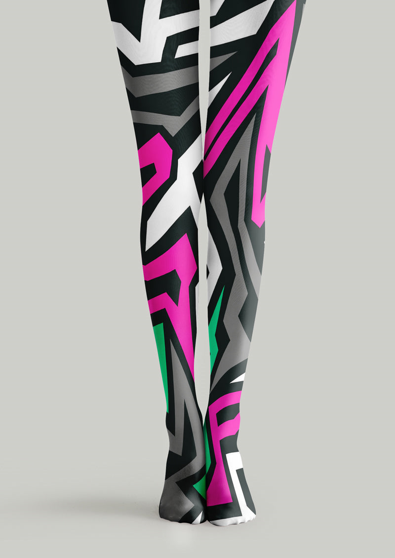 Neon Geometric Asymmetric Tights Hosiery Pantyhose
