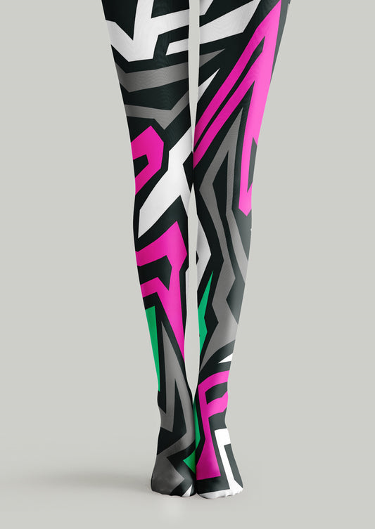 Neon Geometric Asymmetric Tights Hosiery Pantyhose