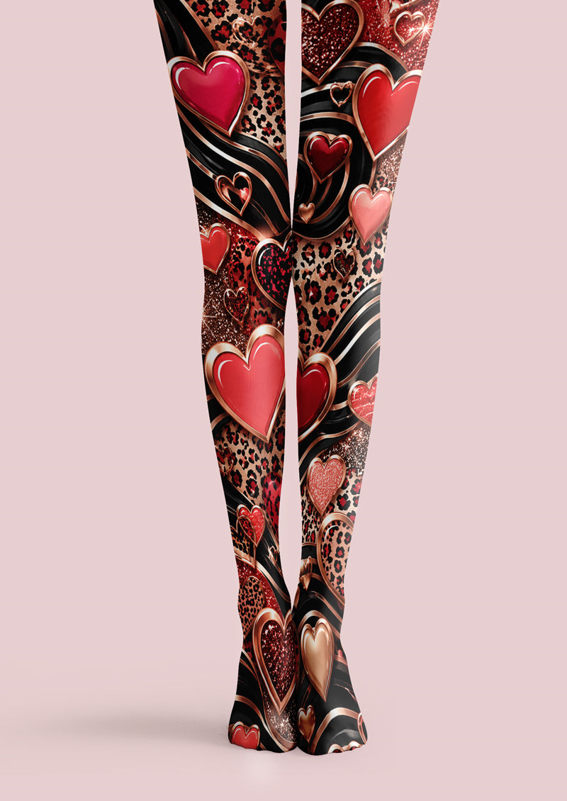 Black Leopard Heart Print Tights Hosiery Pantyhose