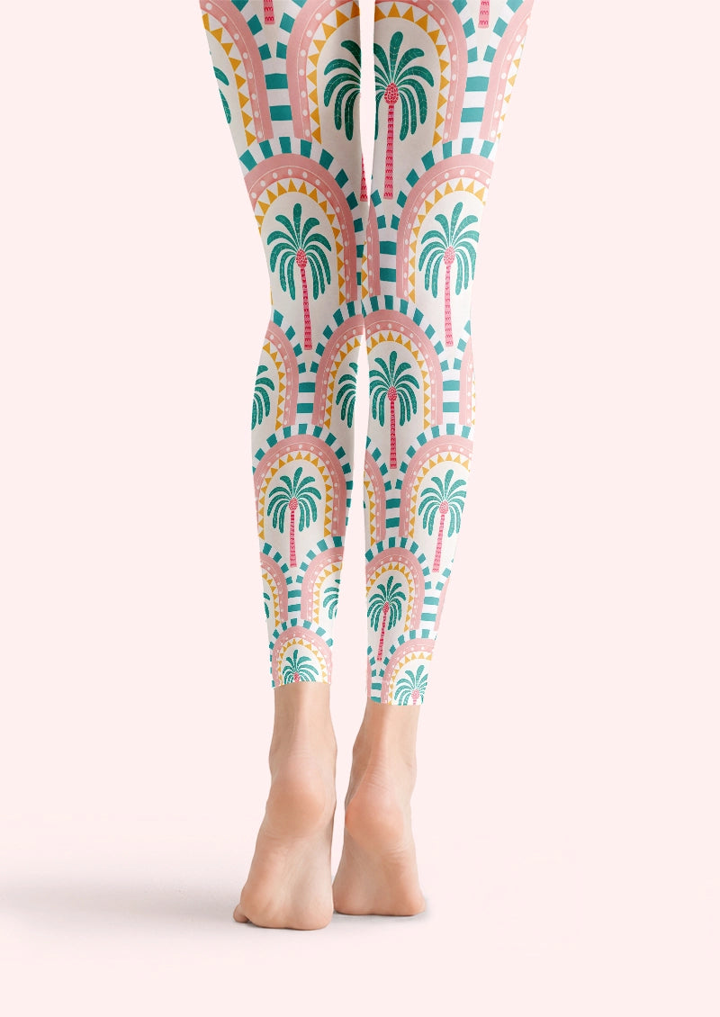 Palm Arch Resort Print Footless Tights Hosiery Leggings
