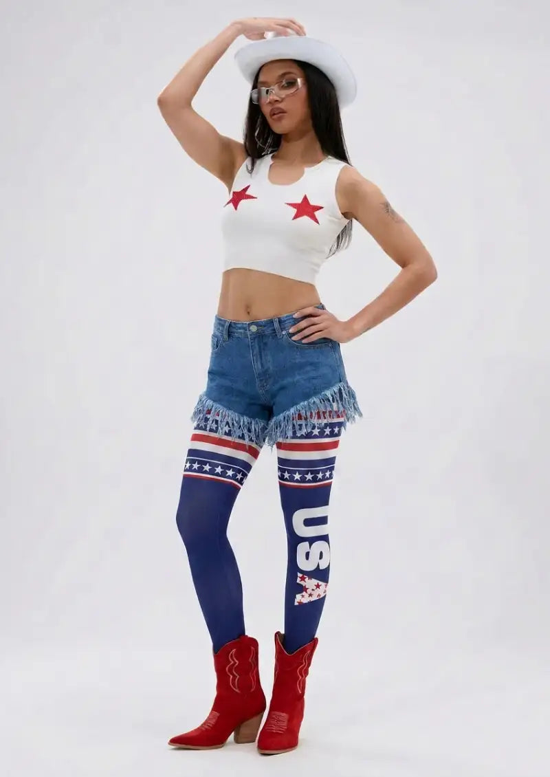 USA Stars and Stripes Graphic Footless Tights Hosiery Leggings